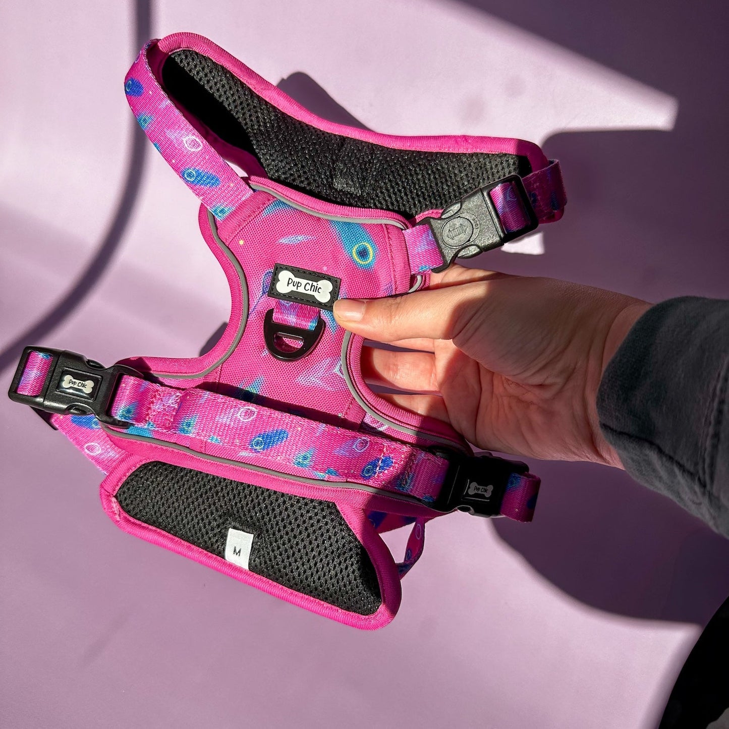 Peacock Power No Pull Tactical Dog Harness β Pink Peacock Feather Print, Adjustable, Step-In (Small-XL)