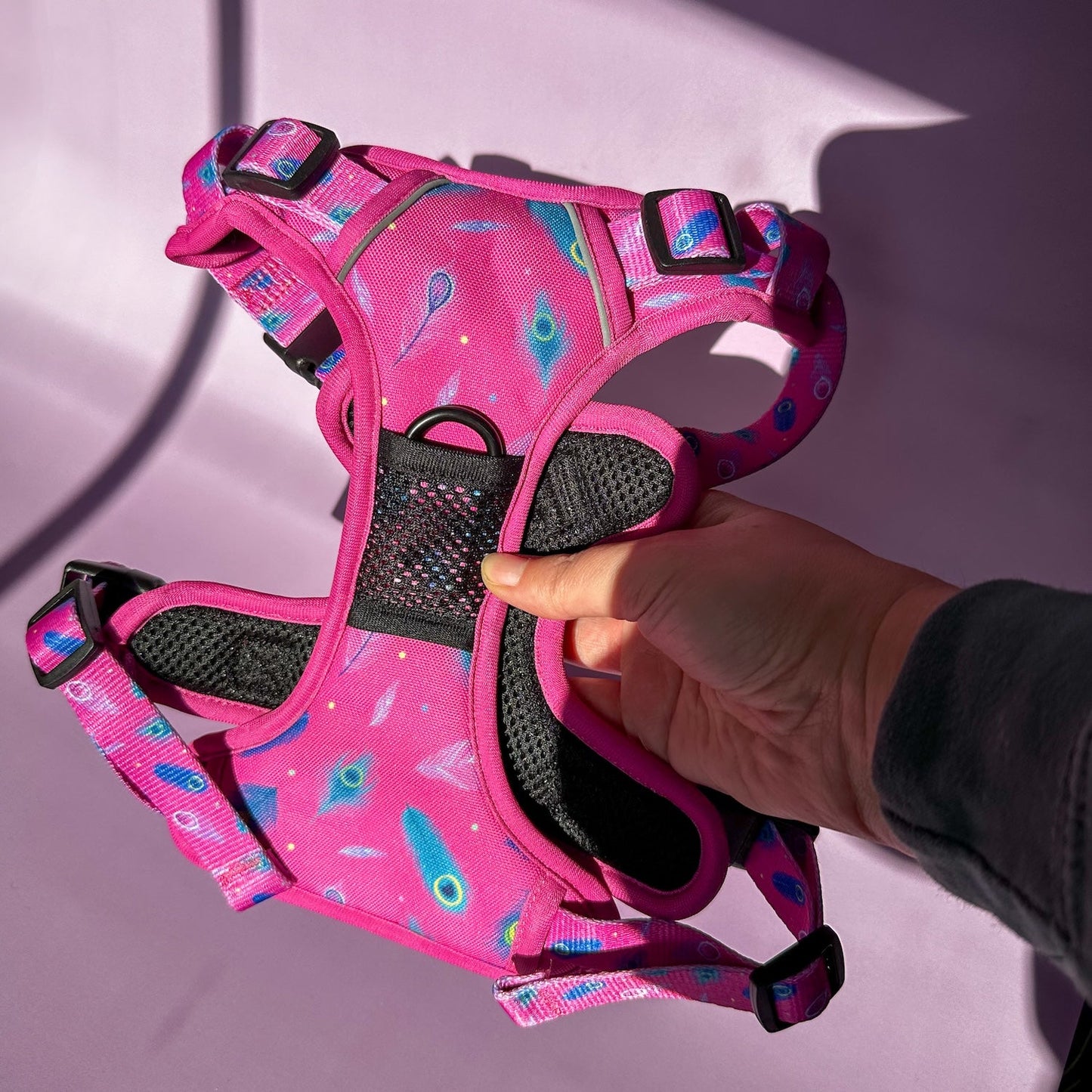 Peacock Power No Pull Tactical Dog Harness β Pink Peacock Feather Print, Adjustable, Step-In (Small-XL)