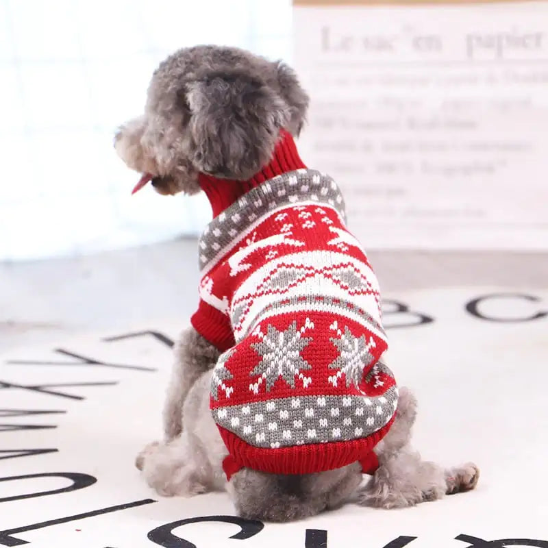 Christmas Print Knitted Turtleneck Dog Sweater