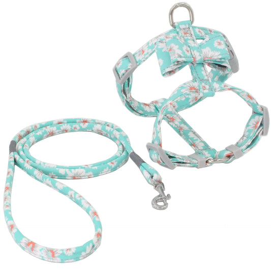 Pet Harness Set with Floral Leash and Escape Proof Design