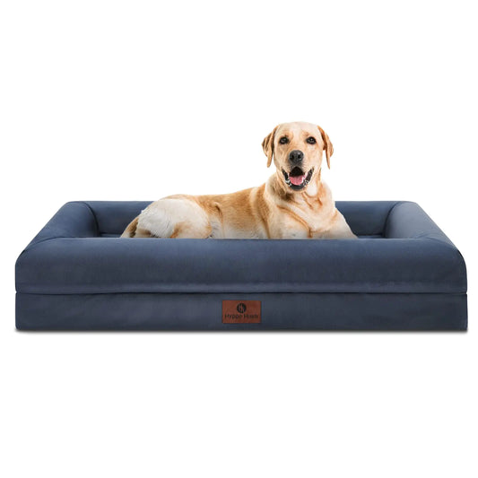 Hygge Hush 100% Waterproof Dog Bed Washable Dog Bed with Removable Cover and Bolster Orthopedic Dog Bed with Nonskid Bottom(Navy Blue36"x27")