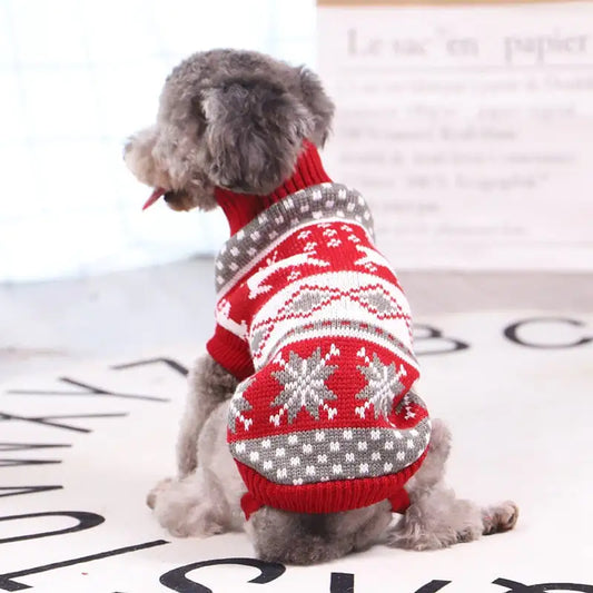 Christmas Print Knitted Turtleneck Dog Sweater