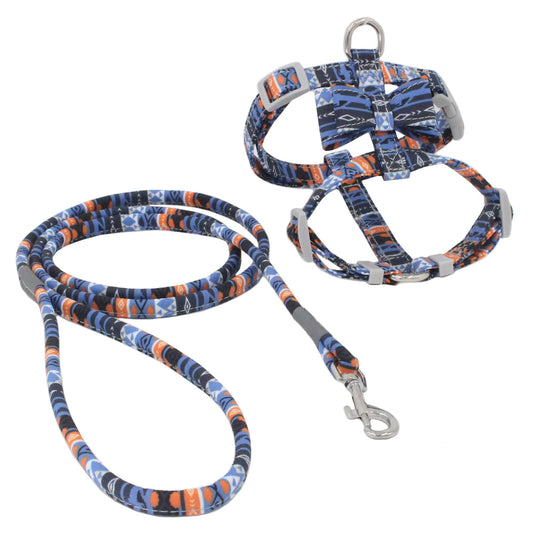 Pet Harness Set with Floral Leash and Escape Proof Design
