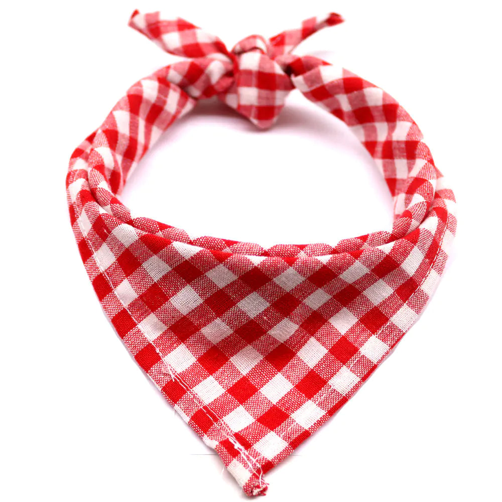 Plaid Cotton Triangle Scarf for Dogs and Cats