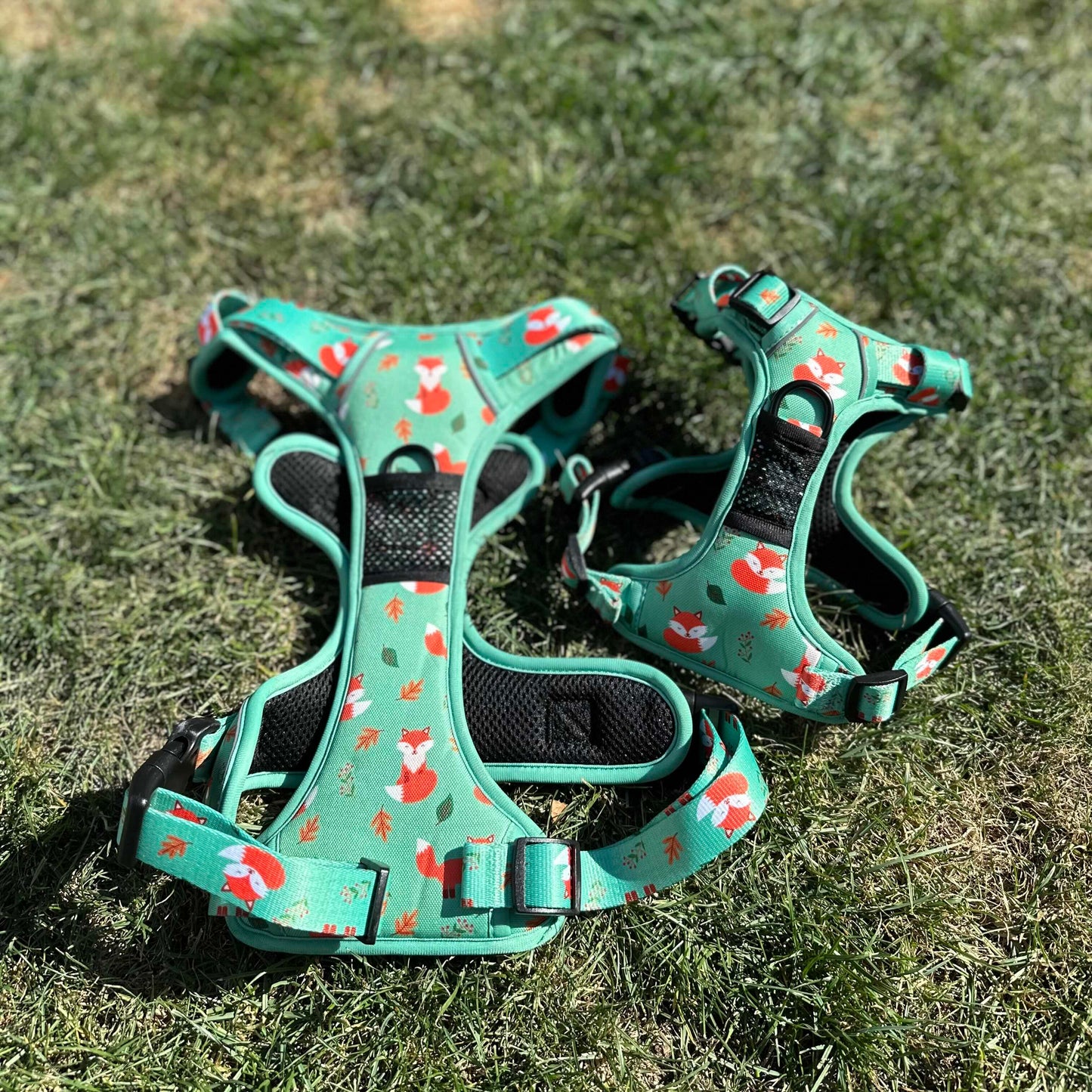 Inquisitive Fox No Pull Tactical Dog Harness – Green Fox Print, Adjustable, Step-In (XS-XL)