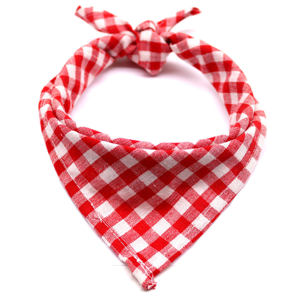 Plaid Cotton Triangle Scarf for Dogs and Cats