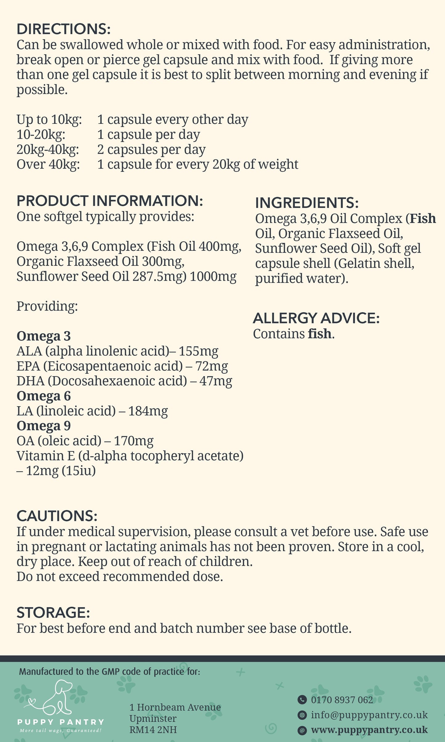Omega 3,6,9 for Dogs: Soft Gel Capsules for a Healthy Brain, Skin & Coat (120 Tablets)