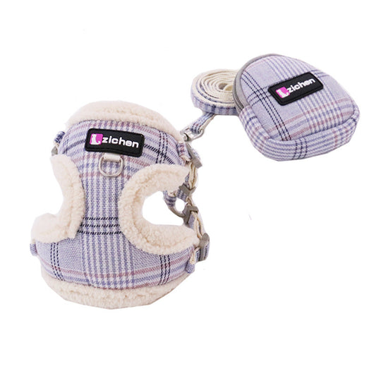 Sky Blue Checkered Chest Harness for Pets-1