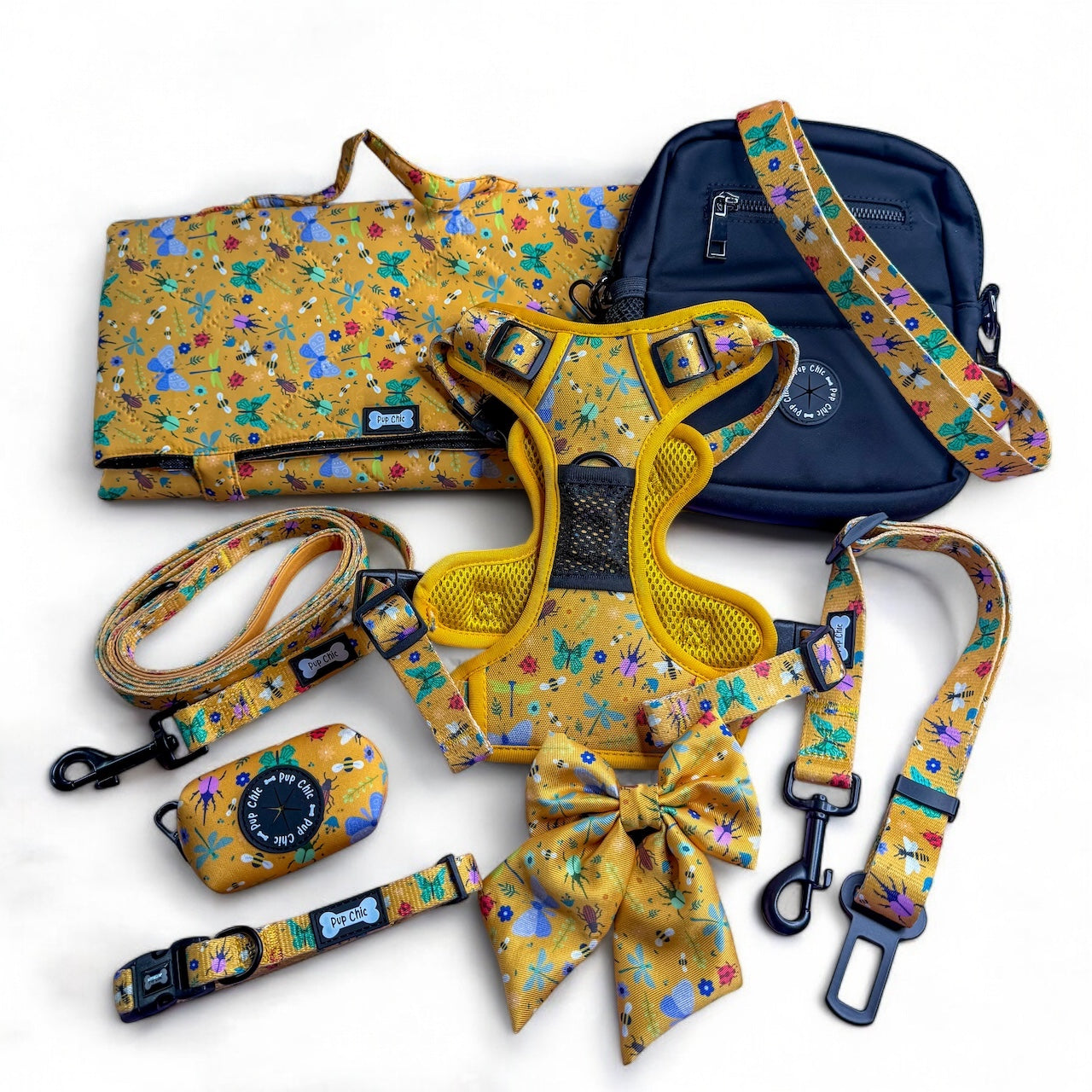 Summer Buzzin' No Pull Tactical Dog Harness – Yellow Insect Print, Adjustable, Step-In (XS-XL)