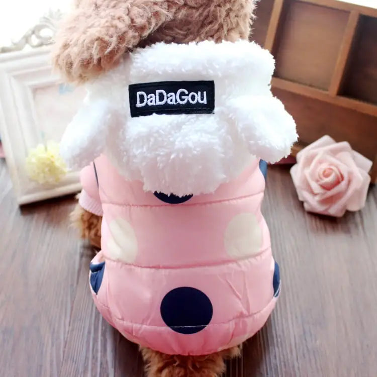 Winter Dog Hoodie Coat with Big Polka Dots