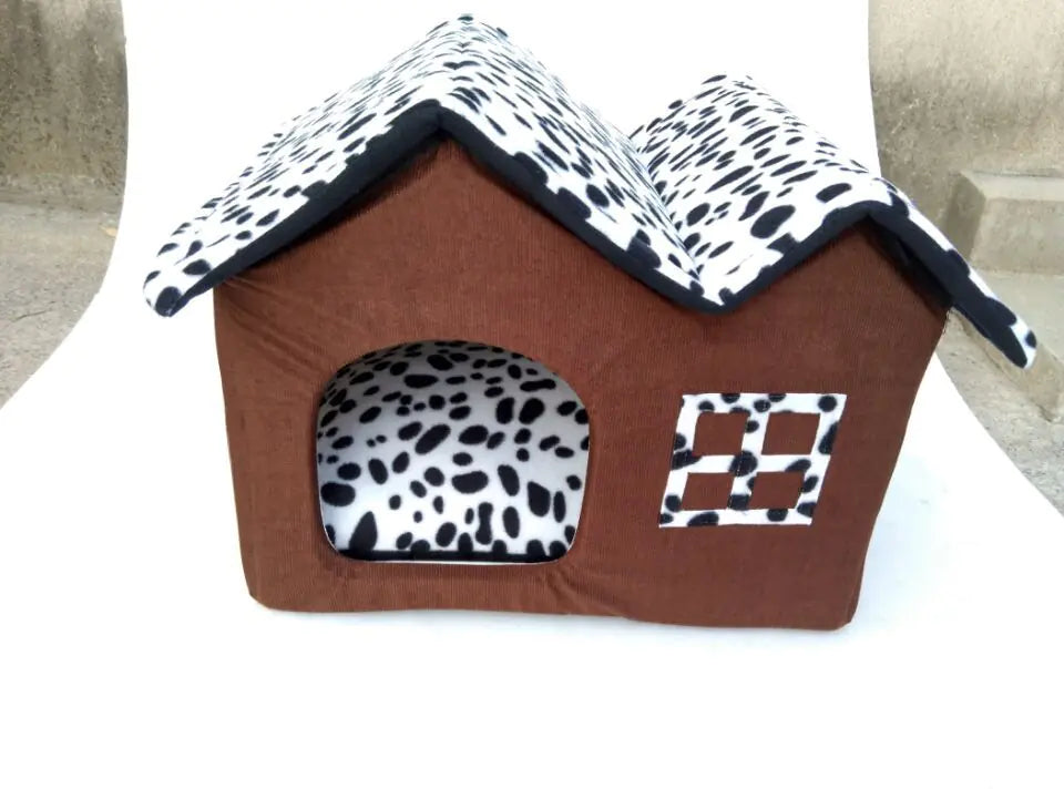 Spotty Double-Top Dog House with Removable Cushion