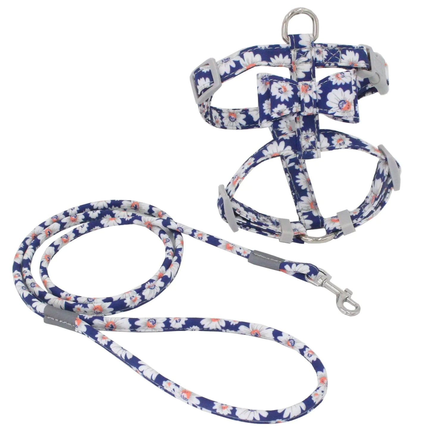 Pet Harness Set with Floral Leash and Escape Proof Design