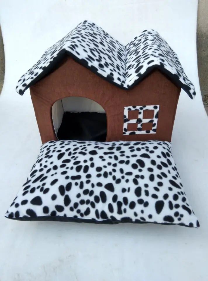 Spotty Double-Top Dog House with Removable Cushion