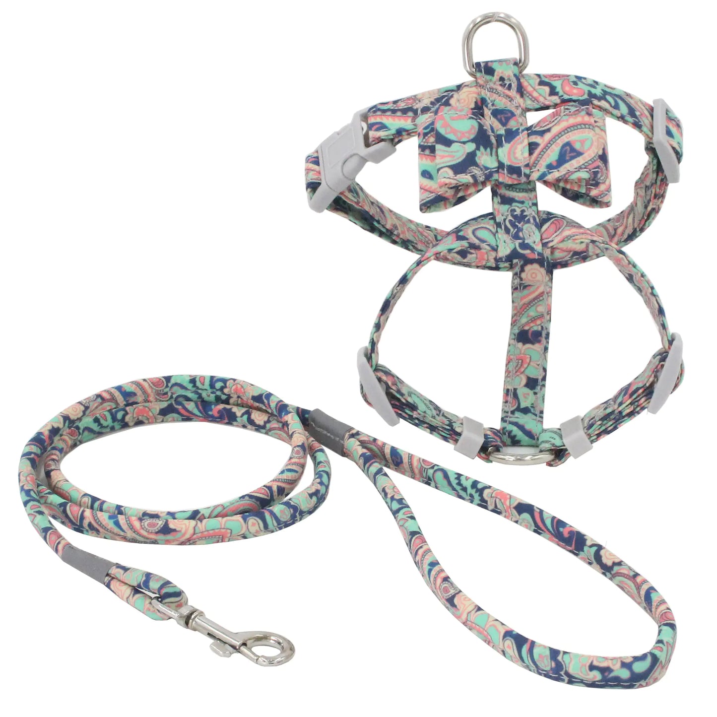 Pet Harness Set with Floral Leash and Escape Proof Design
