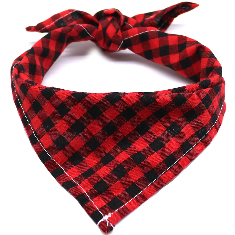 Plaid Cotton Triangle Scarf for Dogs and Cats