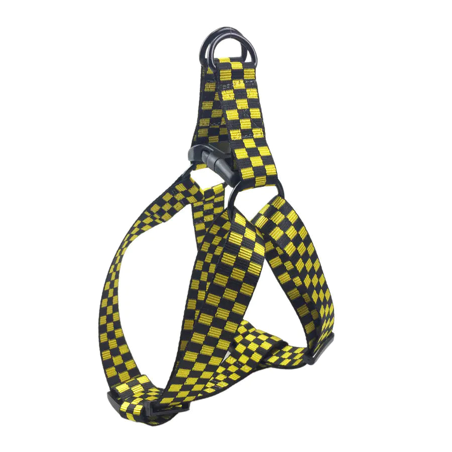 Pet Dog Harness with Checkered Design and Leash